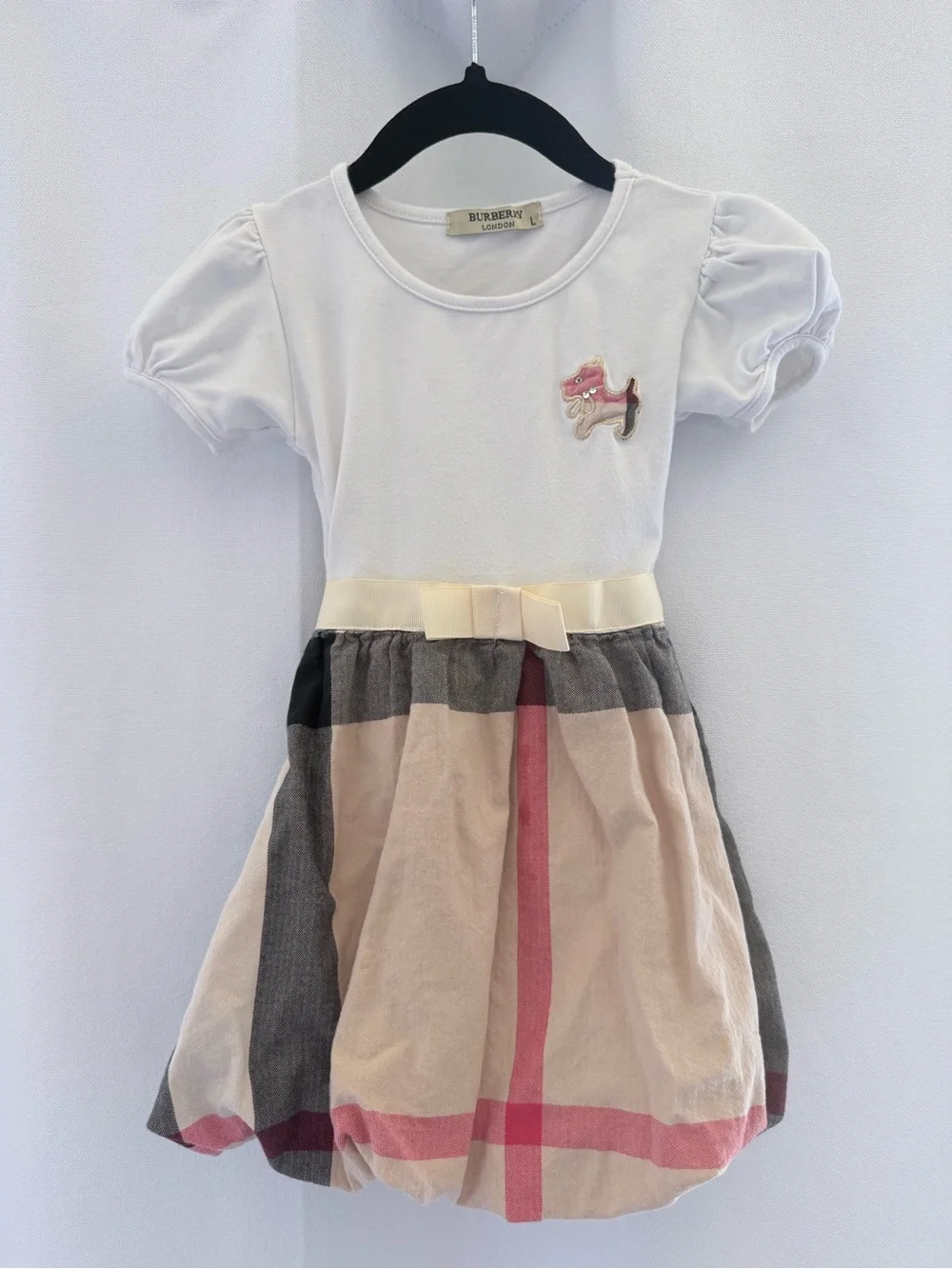Burberry 2T Dress White Knit Top with  Classic Burberry Plaid Bubble Skirt